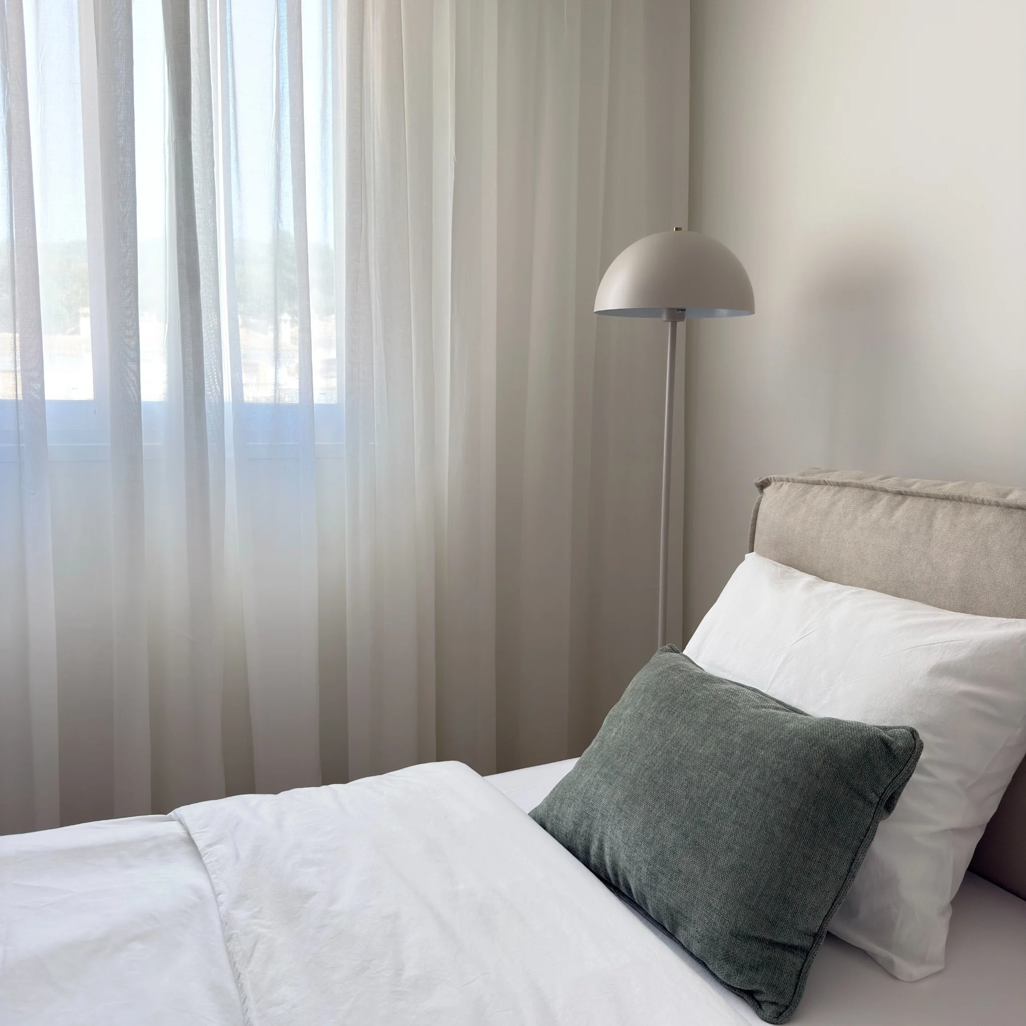 Peaceful bedroom with natural fabrics